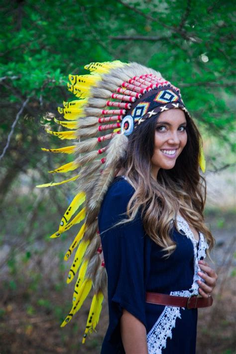 The Original Real Feather Yellow Chief Indian Headdress Replica 90cm