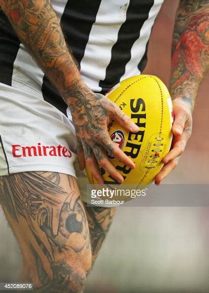 A Detail Of The Tattoos Of Dane Swan Of The Magpies As He Prepares To