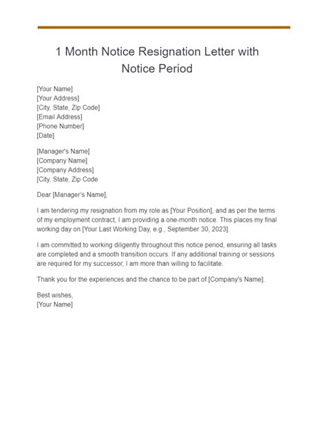 One Month Notice Resignation Letter Examples How To Guide Hot Sex Picture