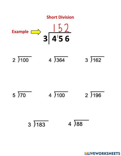 Short Division No Remainders Interactive Worksheet Math Lesson Plans