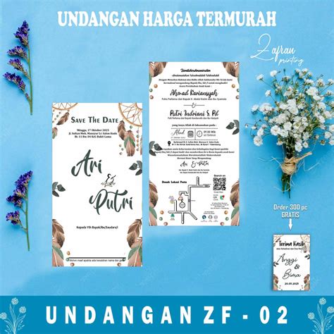 Jual Undangan Pernikahan 1 Lembar Murah Cantik Elegant Simpel