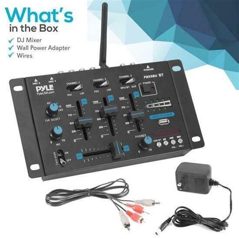 Pyle Pmx8bu Professional 3 Channel Bluetooth Dj Mixer With Digital Led