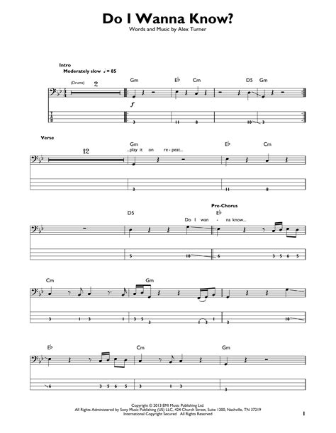 Do I Wanna Know By Arctic Monkeys Sheet Music For Easy Bass Tab At