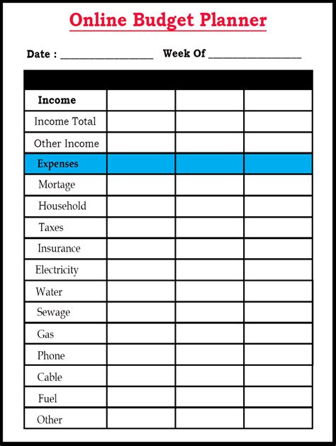 Free Printable Budget Planner Template