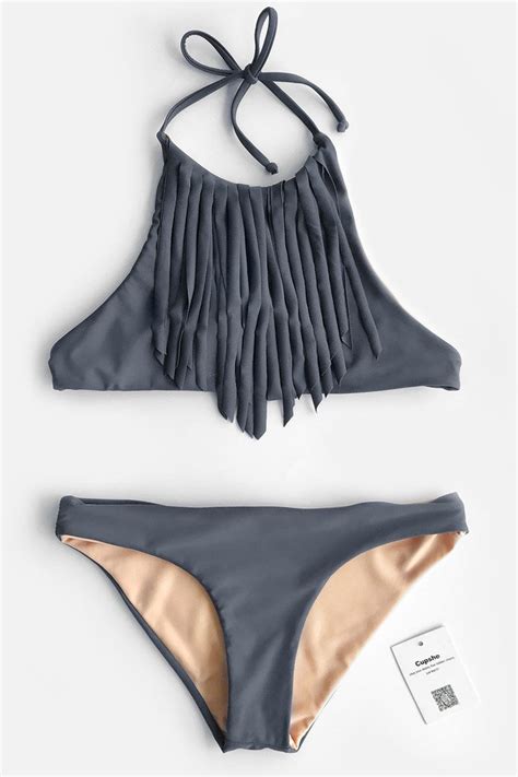 Hit The Road Tassel Halter Bikini Set