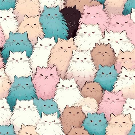 Premium Ai Image Cute And Fluffy Cat Seamless Pattern