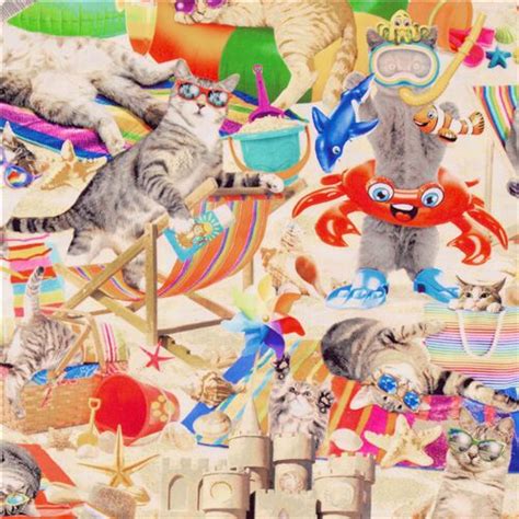 Timeless Treasures Cute Cats On The Beach Sandcastles Toys On Fabric