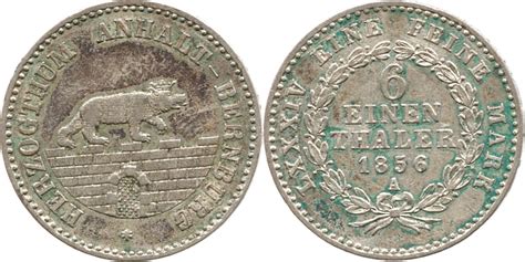 Anhalt Bernburg 1 6 Thaler 1856 A Herzog Alexander Karl Berlin VZ Mit