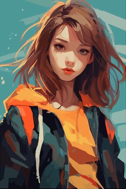 Una Pintura Digital De Un Estilo Girl Anime Vector Premium