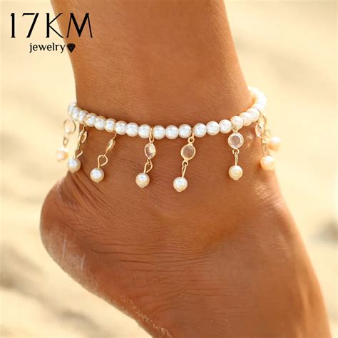 Aliexpress Buy Km Bohemian Imitation Pearl Anklets For Women