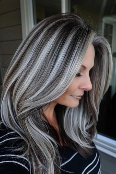 Pin By J On Hair In Gray Hair Highlights Dark Hair With