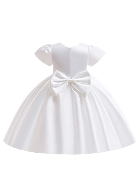 Tween Girl Formal Solid Satin Dress With Back Bow Decoration Elegant