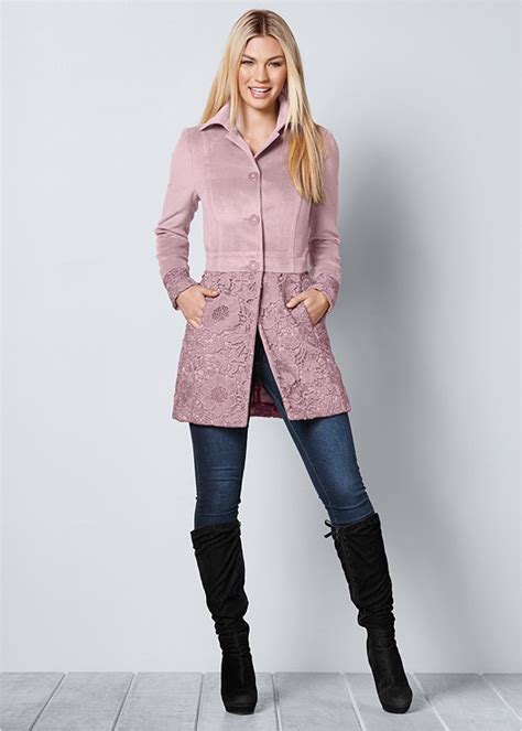 Lace Detail Coat In Mauve Venus