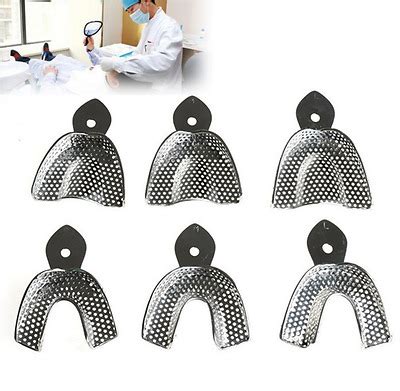 6Pcs Kit Dental Autoclavable Metal Impression Trays Stainless Steel Low