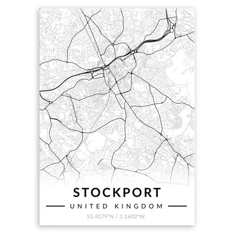 Plakat Metalowy Mapa B W Stockport L MURRANO