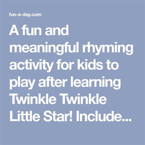 Twinkle Twinkle Little Star Activity With Rhyming Words Fun A Day