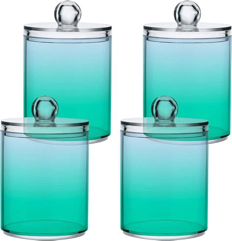 Amazon Teal Green Light Blue Qtip Dispenser Apothecary Jars