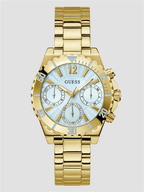 Gold Tone And Light Blue Multifunction Watch GUESS Canada