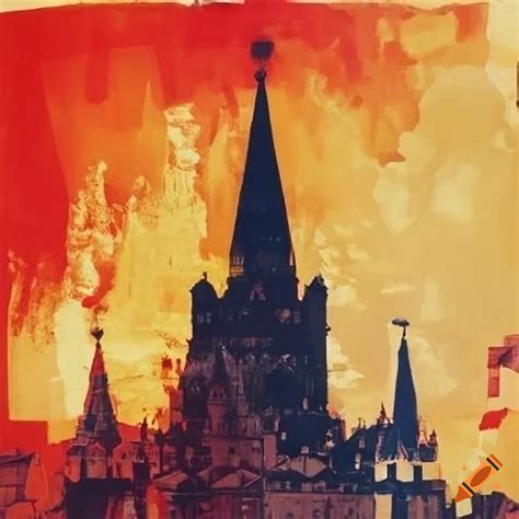 Burning Kremlin On Red Square In Abstract Collage Art Style On Craiyon