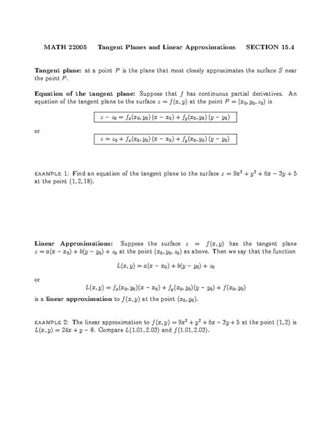 Tangent Planes And Linear Approximations Tangent Plane At A PointPis