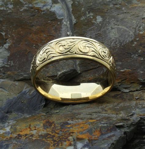 Western Wedding Rings Engraved Gold Band Ring Wedding Bands Etsy