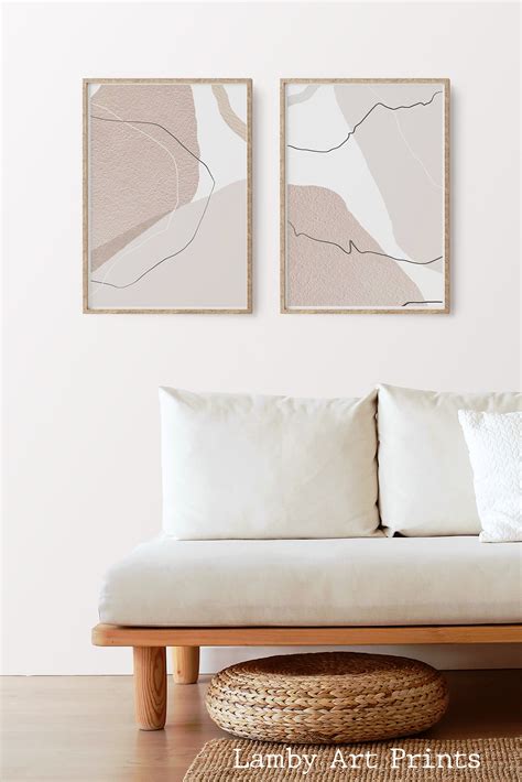 Set Of 2 Wall Art Printsabstract Shapes Printable Artbeige Etsy