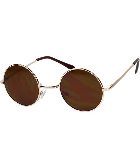 Gold Metal Frame Round Sunglasses Spring Hinge Retro John Lennon Style Brown Tint Circular 80s