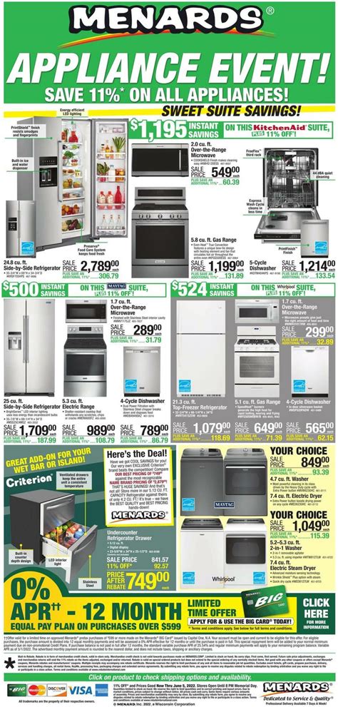 Menards Memorial Day Appliance Event Weekly Ads & Special Buys from May 25
