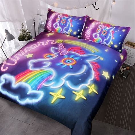 Unicorn Neon Light Special Glowing Bedding Set Twin Full Queen King Unilovers Unicorn Bed