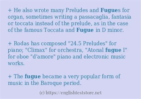 Example sentences of "fugue" - EnglishTestStore Blog