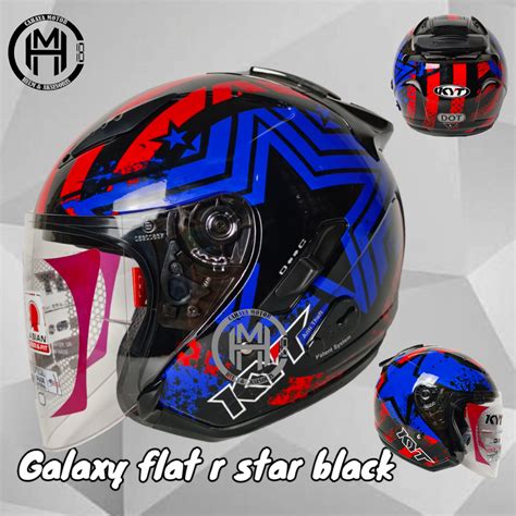 Jual HELM KYT GALAXY FLAT R STAR BLACK HALF FACE DOUBLE VISOR Shopee