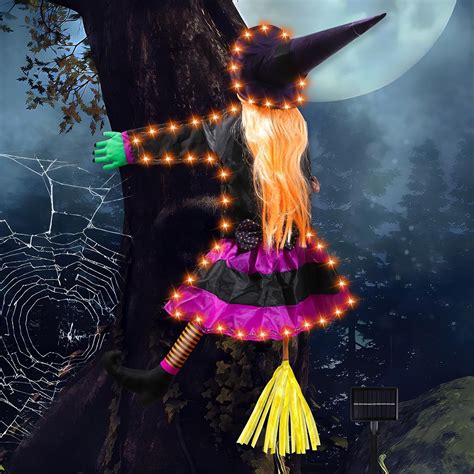 Amazon ILLUMINEW Solar Witch Halloween Decorations Large Crashing