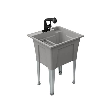 Ruggedtub All In One 24 Inch Utility Sink With Black Faucet And Steel