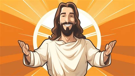 Um Desenho Animado De Jesus Com Os Braços Estendidos Foto Premium