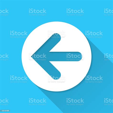 Left Arrow Button Icon On Blue Background Flat Design With Long Shadow