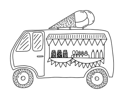 Ice cream truck coloring page. Cute food van with ice cream. 12347918 ...