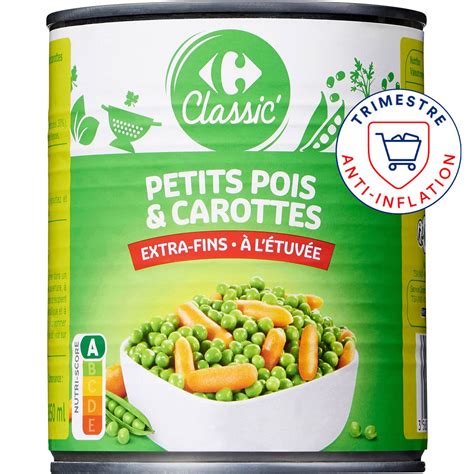 Petits Pois Carottes Extra Fins CARREFOUR CLASSIC La Boite De 530g