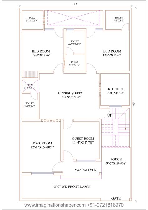 3 Bhk House Plan With Dimensions