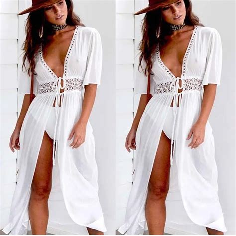 White Chiffon Beach Cover Up Womens Swimwear Bikini Cardigan Beach Wear