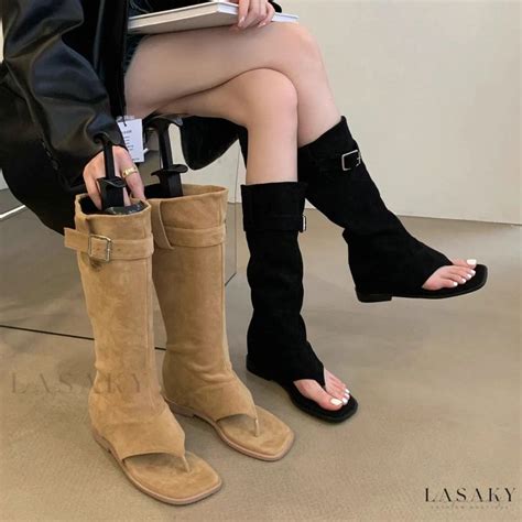 lasaky dual wear cross toe velvet leather pleated cool boots