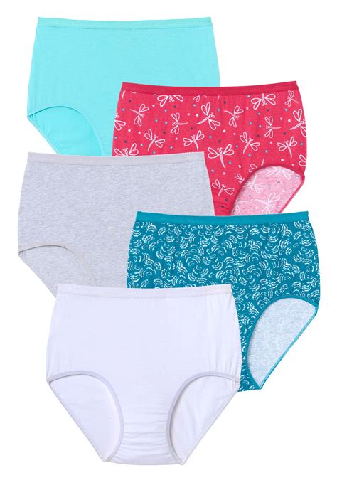 Comfort Choice Womens Plus Size Cotton Brief 5 Pack