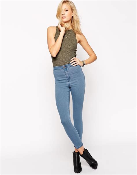 Asos Rivington High Waist Denim Ankle Grazer Jegging In Light Stone