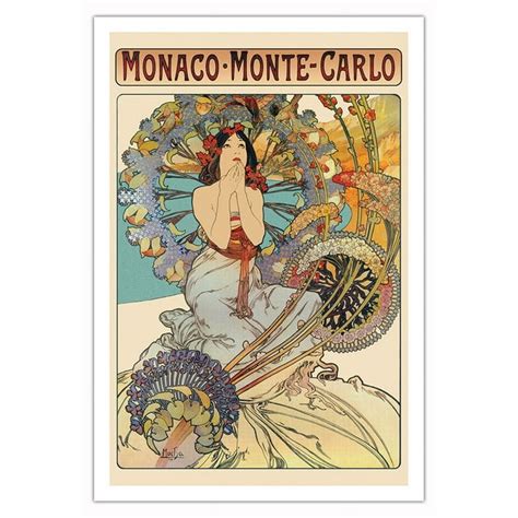 Monacomonte Carlo Vintage Railroad Travel Poster By Alphonse Mucha C