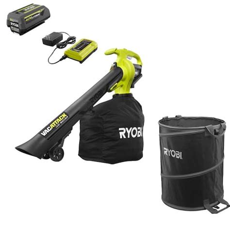 RYOBI 40V Vac Attack Cordless Leaf Vacuum/Mulcher and Lawn and Leaf Bag ...