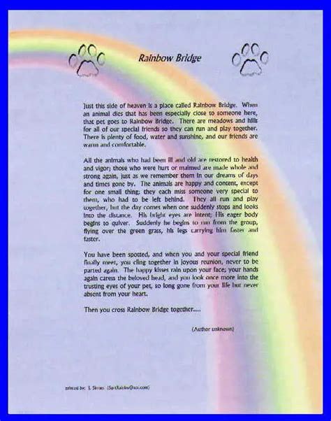 The Rainbow Bridge Poem Printable - Printable Calendar