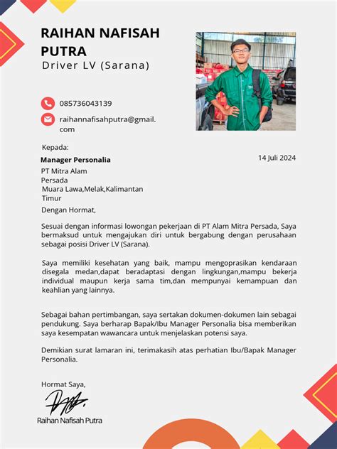 contoh surat lamaran driver lv
