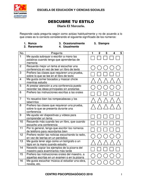 Unidad 3 Recurso 9 Cuestionario Descubre Tu Estilo ESCUELA DE