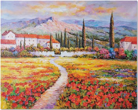 Hand Painted Tuscany Fields Mountain Landscape Oil Painting On | Etsy