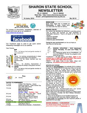 Fillable Online Sharonss Eq Edu SHARON STATE SCHOOL NEWSLETTER