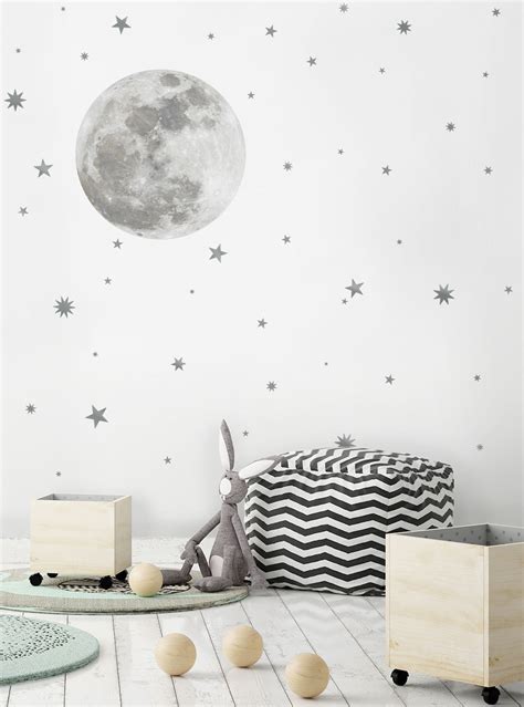 Moon and Stars Wall Sticker Moon Wall Sticker Star Wall - Etsy